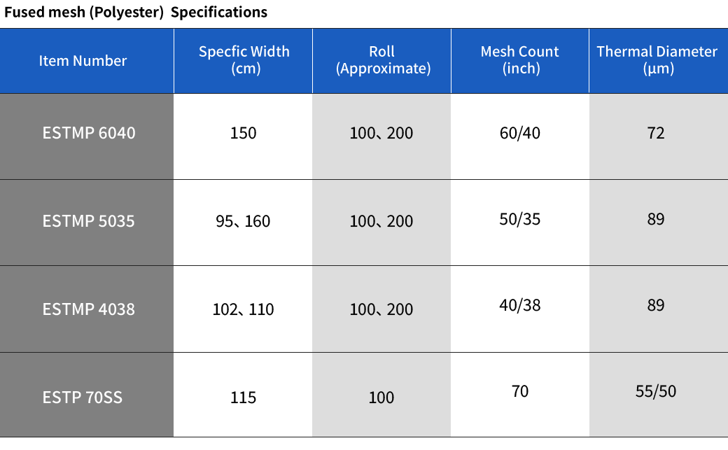 Specification sheet for ES strong mesh