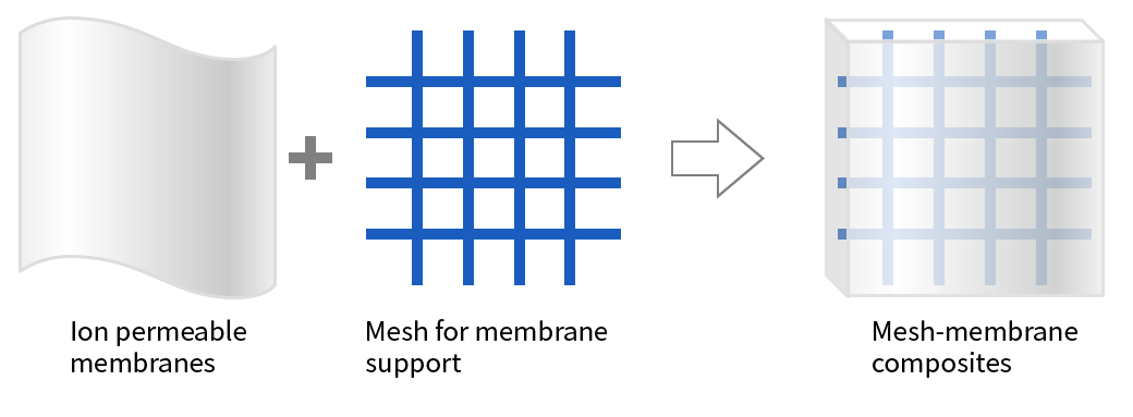 Diagram of ion-permeable membrane and support mesh